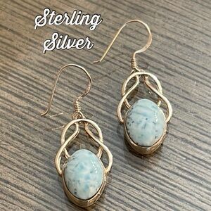 Vintage Sterling Silver Larimar Knot Oval Earrings - Dangle Earrings